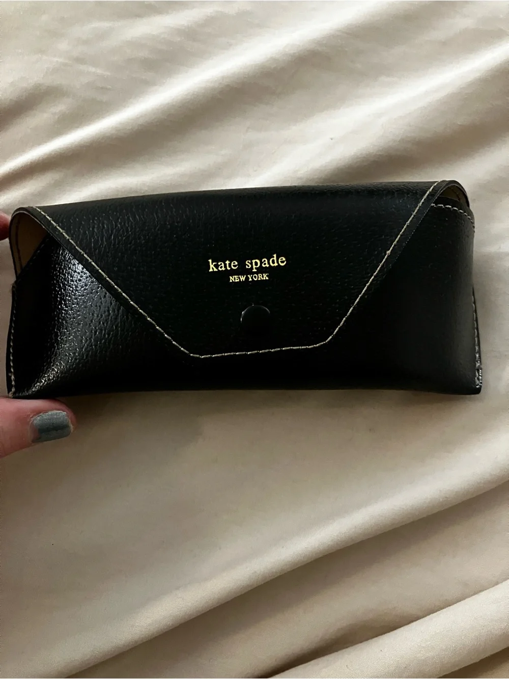 Kate Spade New York Black faux Leather Envelope Glasses Case Logo Lining